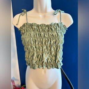 Light green ruffled crop top, LARGE